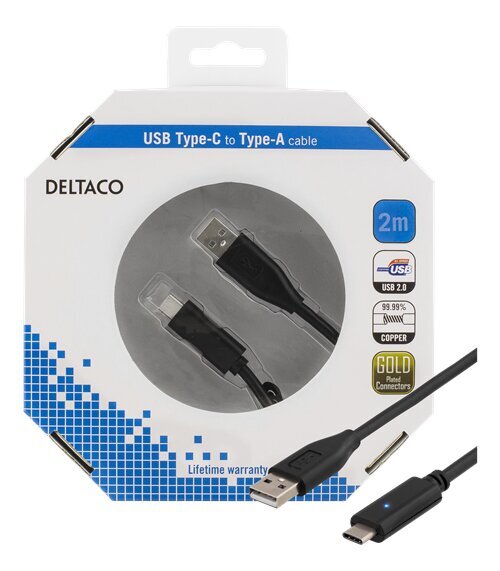 Deltaco USBC-1006-K, USB-Type C, 2m kaina ir informacija | Laidai telefonams | pigu.lt