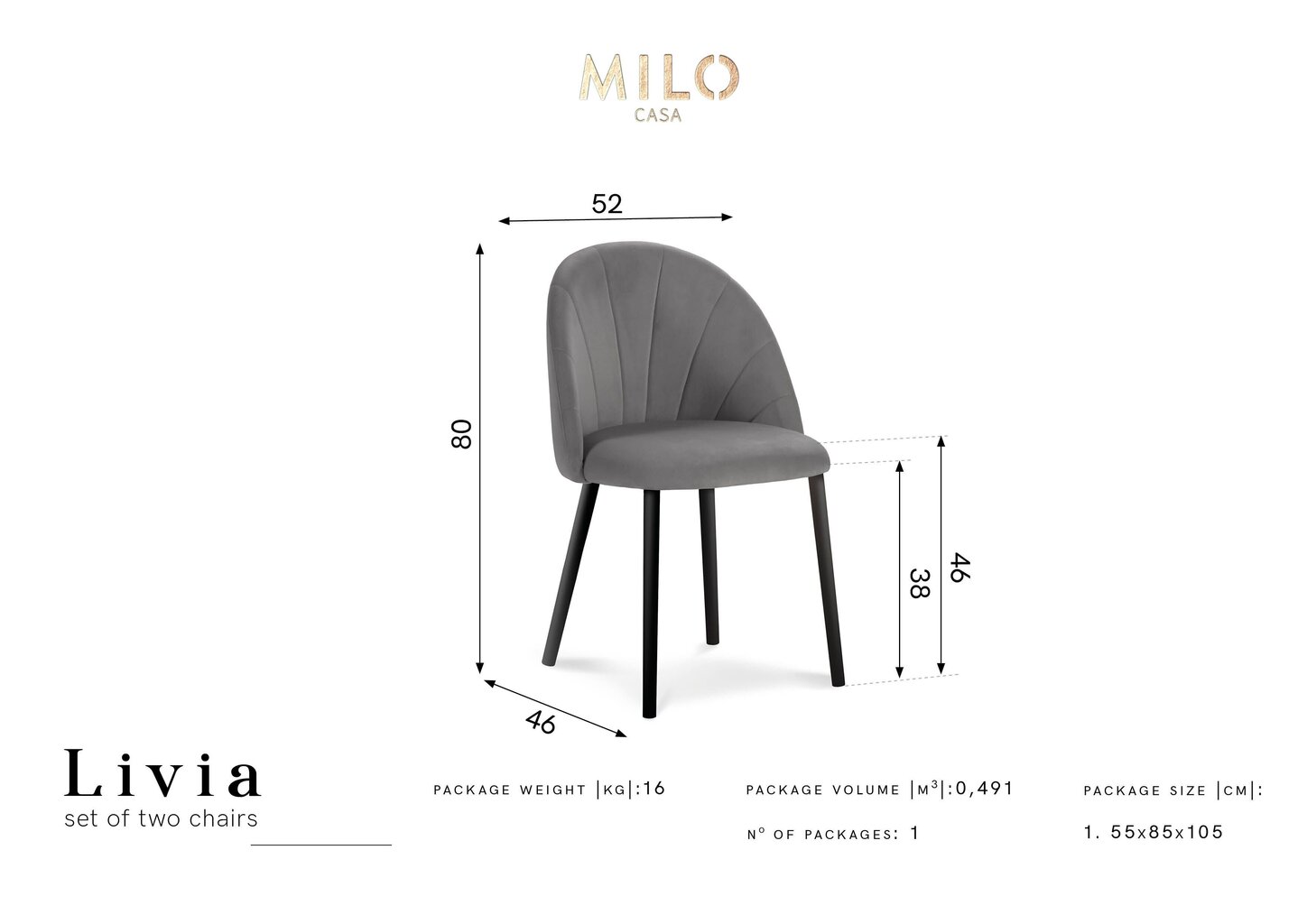 2-jų kėdžių komplektas Milo Casa Livia, smėlio spalvos цена и информация | Virtuvės ir valgomojo kėdės | pigu.lt