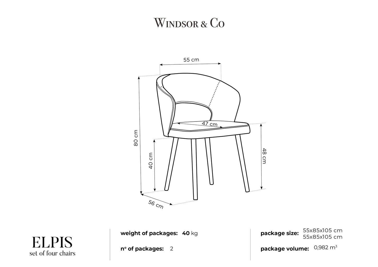 4-ių kėdžių komplektas Windsor and Co Elpis, tamsiai pilkas kaina ir informacija | Virtuvės ir valgomojo kėdės | pigu.lt