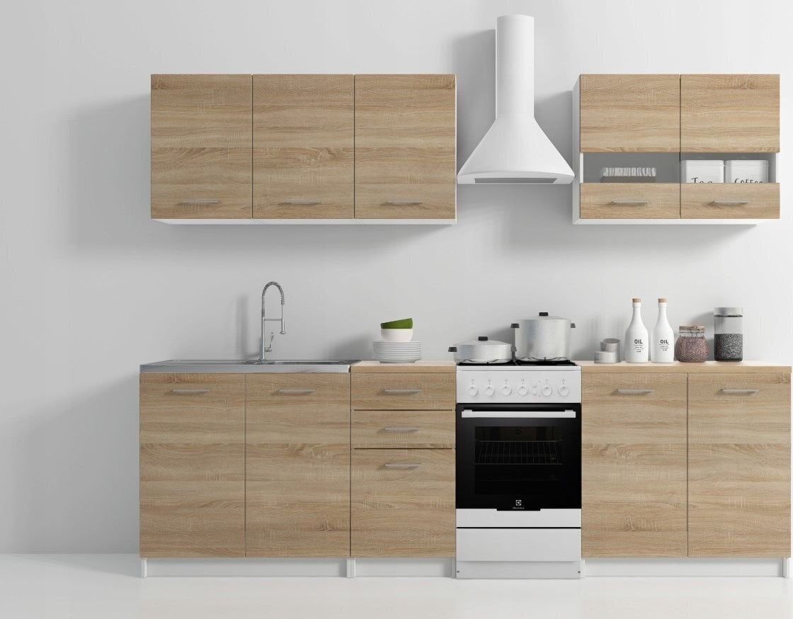 Virtuvinių spintelių komplektas Set 200, baltas/ąžuolo spalvos kaina ir informacija | Virtuvės baldų komplektai | pigu.lt