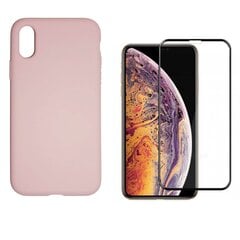 Силиконовый чехол «SoundBerry» Full protection + защитное стекло для iPhone X/XS, розовый цена и информация | Чехлы для телефонов | pigu.lt