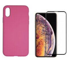 Силиконовый чехол «SoundBerry» Full protection + защитное стекло для iPhone X/XS, розовый цена и информация | Чехлы для телефонов | pigu.lt