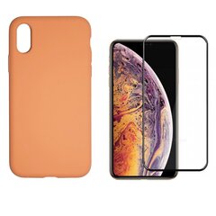 360 protection Set -telefono dėklas silikoninis - oranžinė (tangerine) + grūdinto stiklo ekrano apsauga, skirtas iPhone X/XS kaina ir informacija | Telefono dėklai | pigu.lt