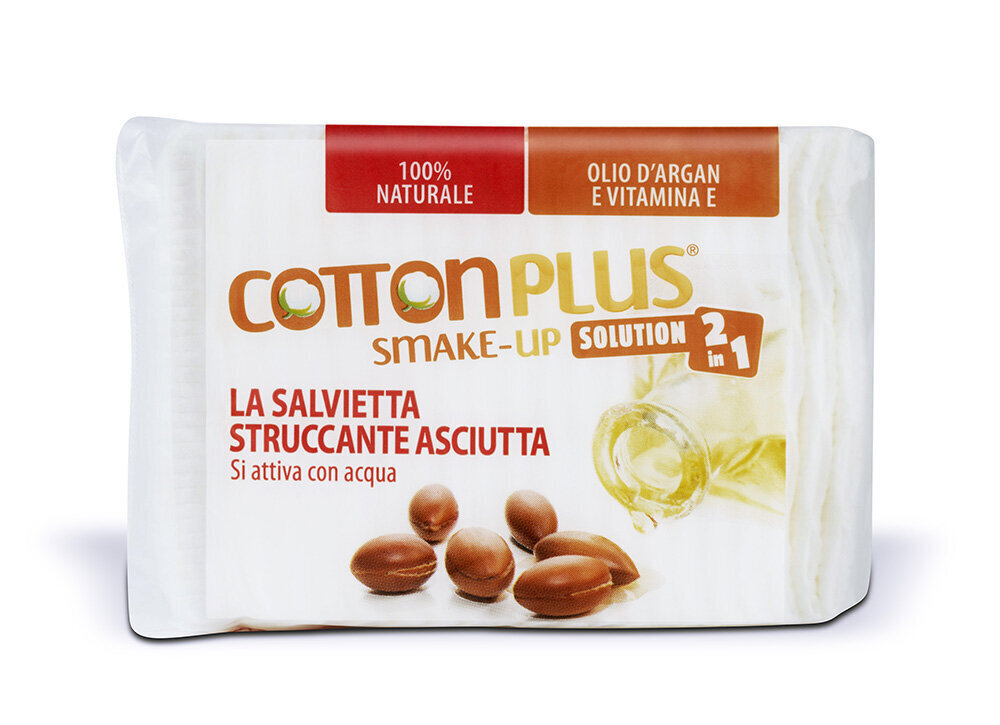 Vatos lapeliai makiažui valyti su argano aliejaus ekstraktu Cotton Plus 2IN1 Argan maxi, 40 vnt kaina ir informacija | Vatos gaminiai, drėgnos servetėlės | pigu.lt