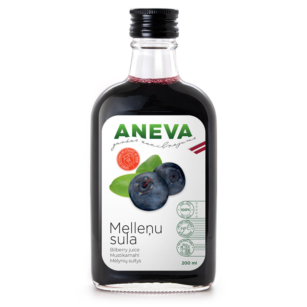 Mėlynių sultys 100% Aneva J, 200 ml цена и информация | Sultys, nektarai ir sulčių gėrimai | pigu.lt