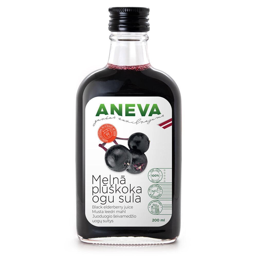 Juoduogio šeivamedžio uogų sultys 100% Aneva J, 200 ml kaina ir informacija | Sultys, nektarai ir sulčių gėrimai | pigu.lt