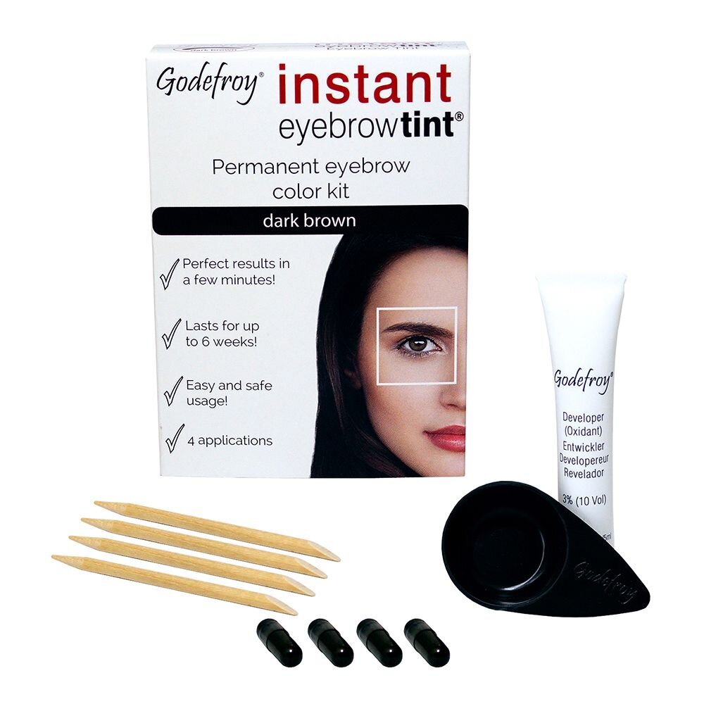 Antakių dažymo rinkinys GODEFROY INSTANT EYEBROW TINT, Dark Brown kaina ir informacija | Antakių dažai, pieštukai | pigu.lt