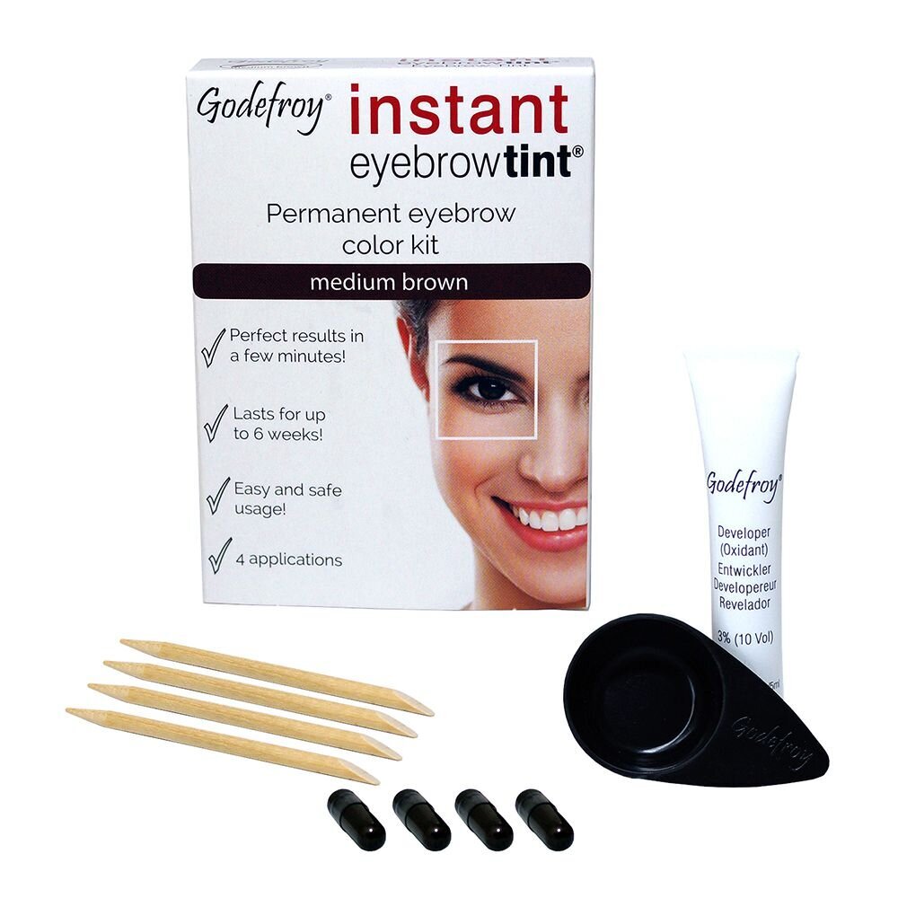 Antakių dažymo rinkinys GODEFROY INSTANT EYEBROW TINT, Medium brown kaina ir informacija | Antakių dažai, pieštukai | pigu.lt