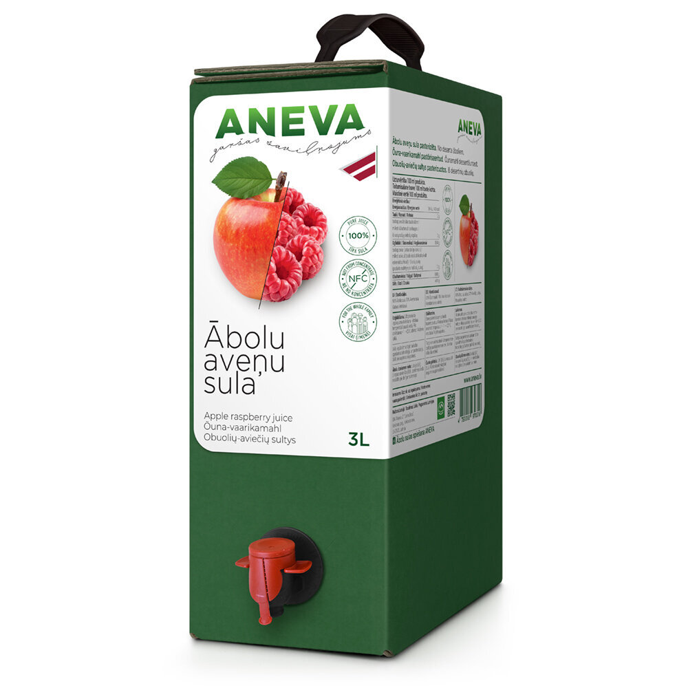 Natūralios obuolių-aviečių sultys Aneva J, 3 l kaina ir informacija | Sultys, nektarai ir sulčių gėrimai | pigu.lt