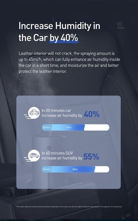 Baseus oro drėkintuvas / eterinių aliejų difuzorius, 75ml skirtas namams, automobiliui, biurui kaina ir informacija | Oro drėkintuvai | pigu.lt