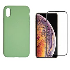 360 protection Set -telefono dėklas silikoninis - žalia (green tea) + grūdinto stiklo ekrano apsauga, skirtas iPhone X/XS kaina ir informacija | Telefono dėklai | pigu.lt