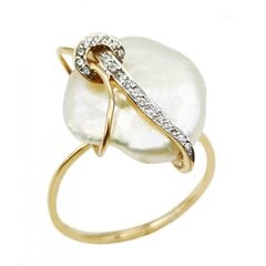 Auksinis žiedas su kriaukle ir cirkoniu kaina ir informacija | Žiedai | pigu.lt