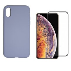 Силиконовый чехол «SoundBerry» Full protection + защитное стекло для iPhone X/XS, фиолетовый цена и информация | Чехлы для телефонов | pigu.lt