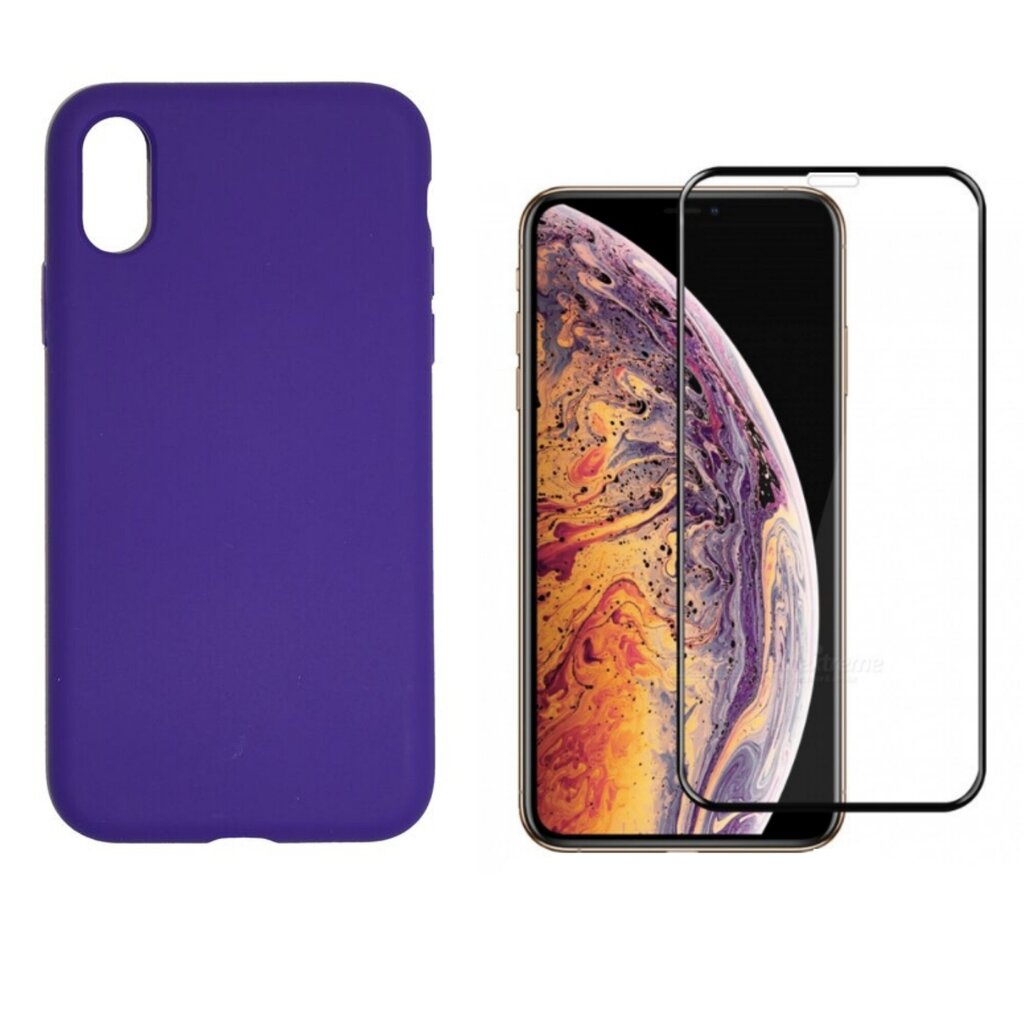 360 protection Set -telefono dėklas silikoninis - violetinė (orchid) + grūdinto stiklo ekrano apsauga, skirtas iPhone X/XS цена и информация | Telefono dėklai | pigu.lt