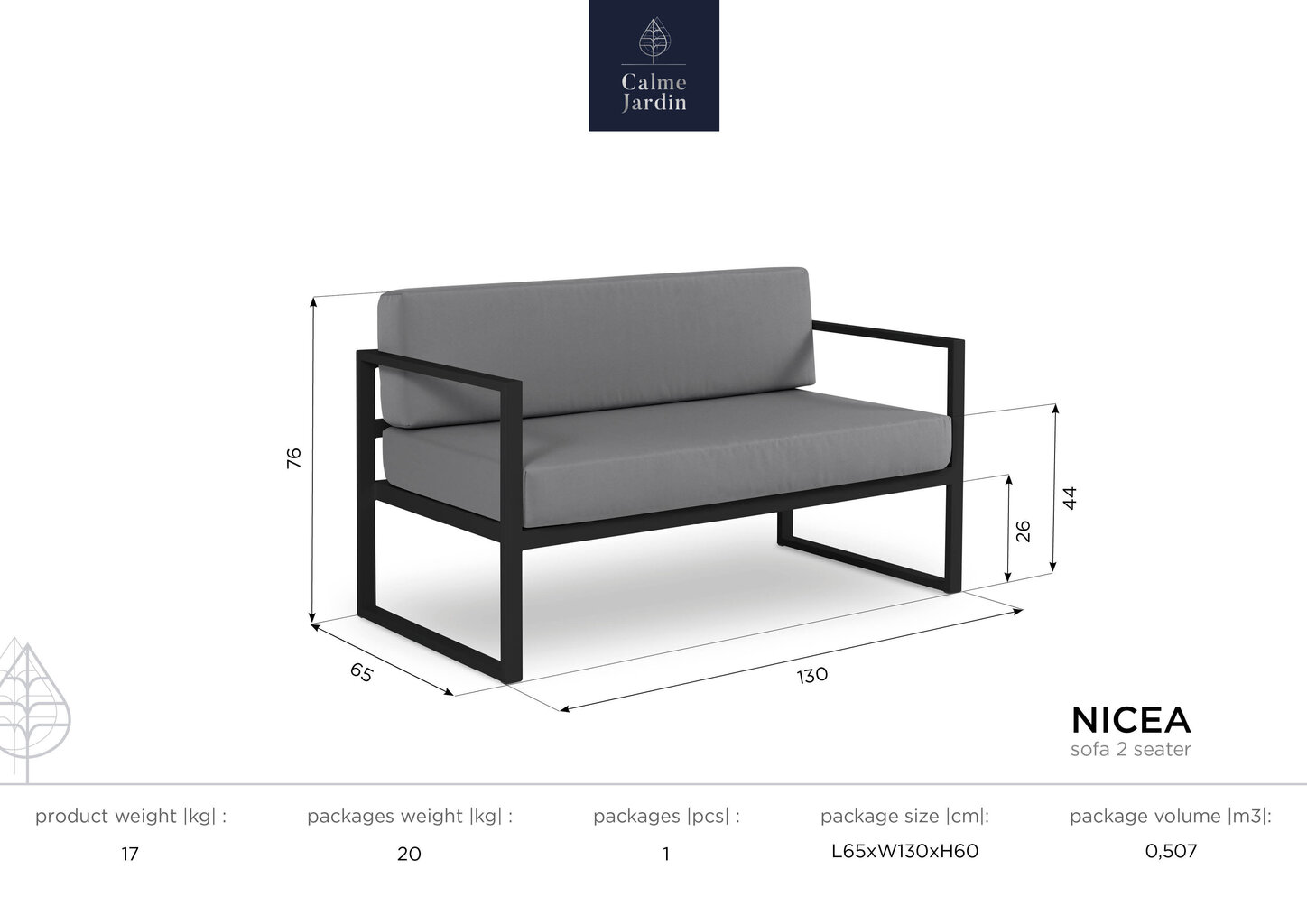 Dvivietė lauko sofa Calme Jardin Nicea, žalia/balta kaina ir informacija | Lauko kėdės, foteliai, pufai | pigu.lt