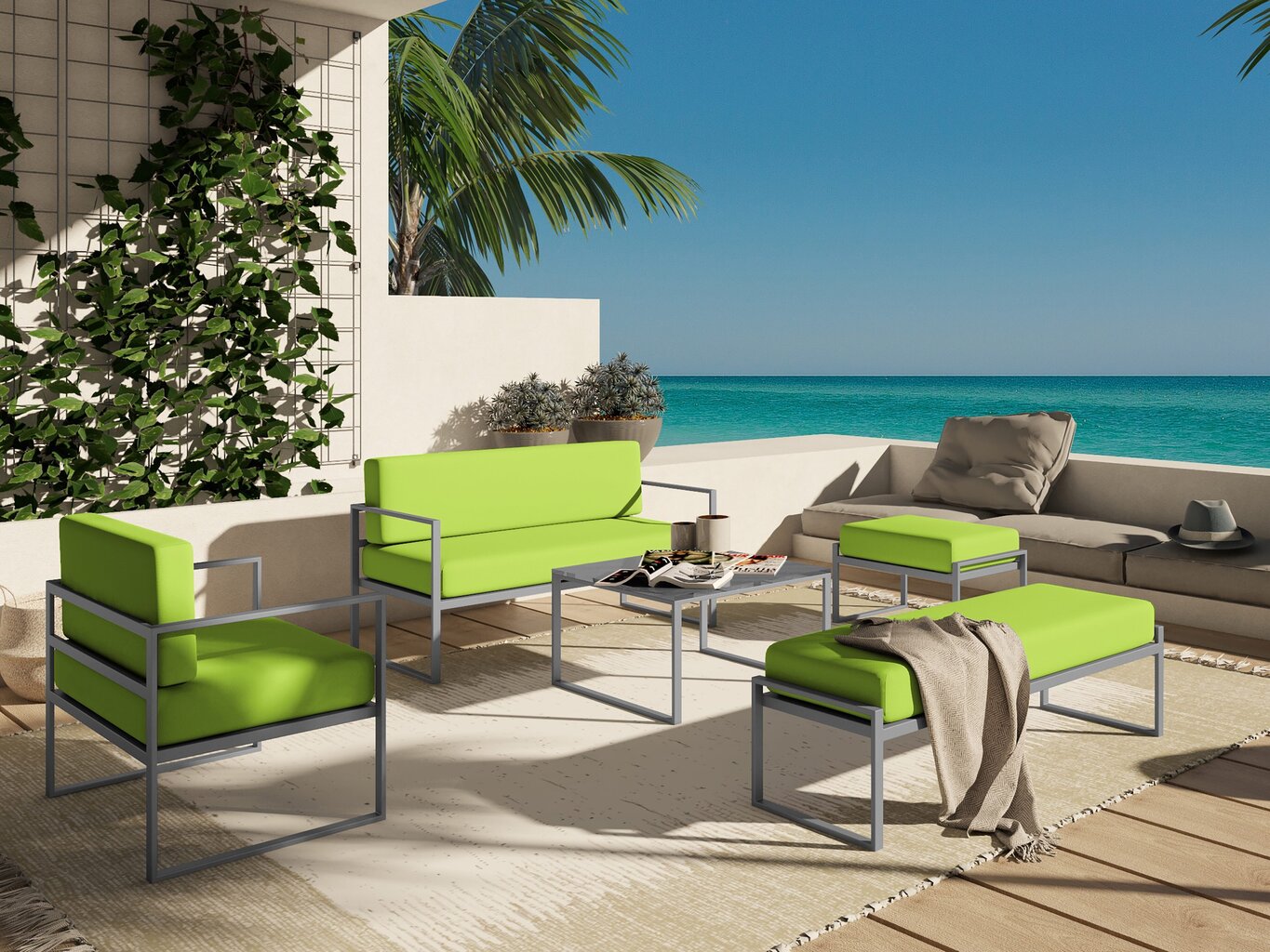 Dvivietė lauko sofa Calme Jardin Nicea, šviesiai žalia/šviesiai pilka kaina ir informacija | Lauko kėdės, foteliai, pufai | pigu.lt
