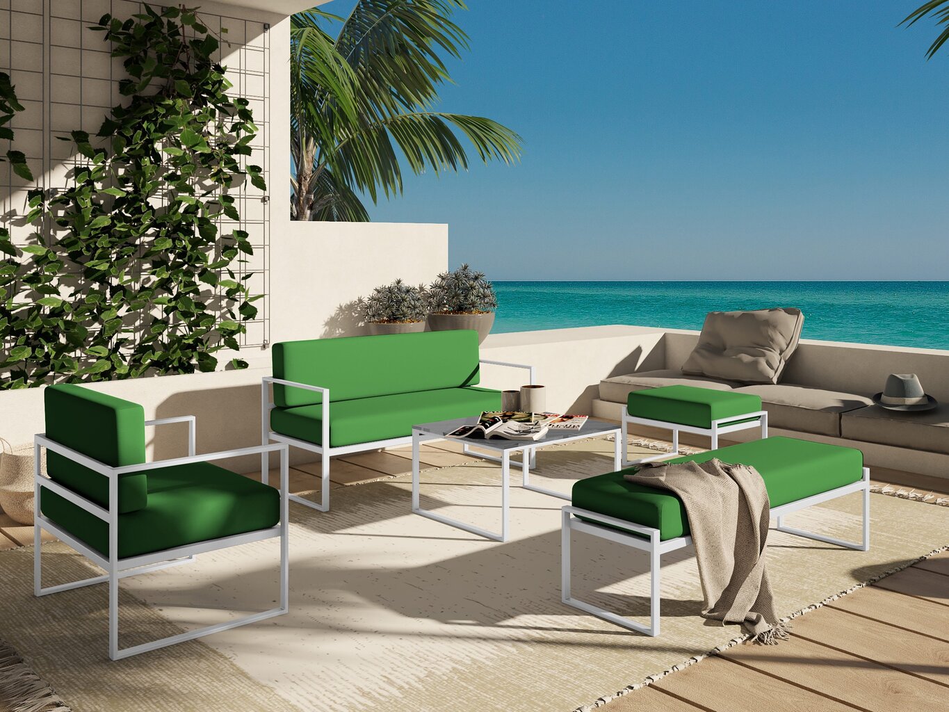 Lauko fotelis Calme Jardin Nicea, žalias/baltas kaina ir informacija | Lauko kėdės, foteliai, pufai | pigu.lt