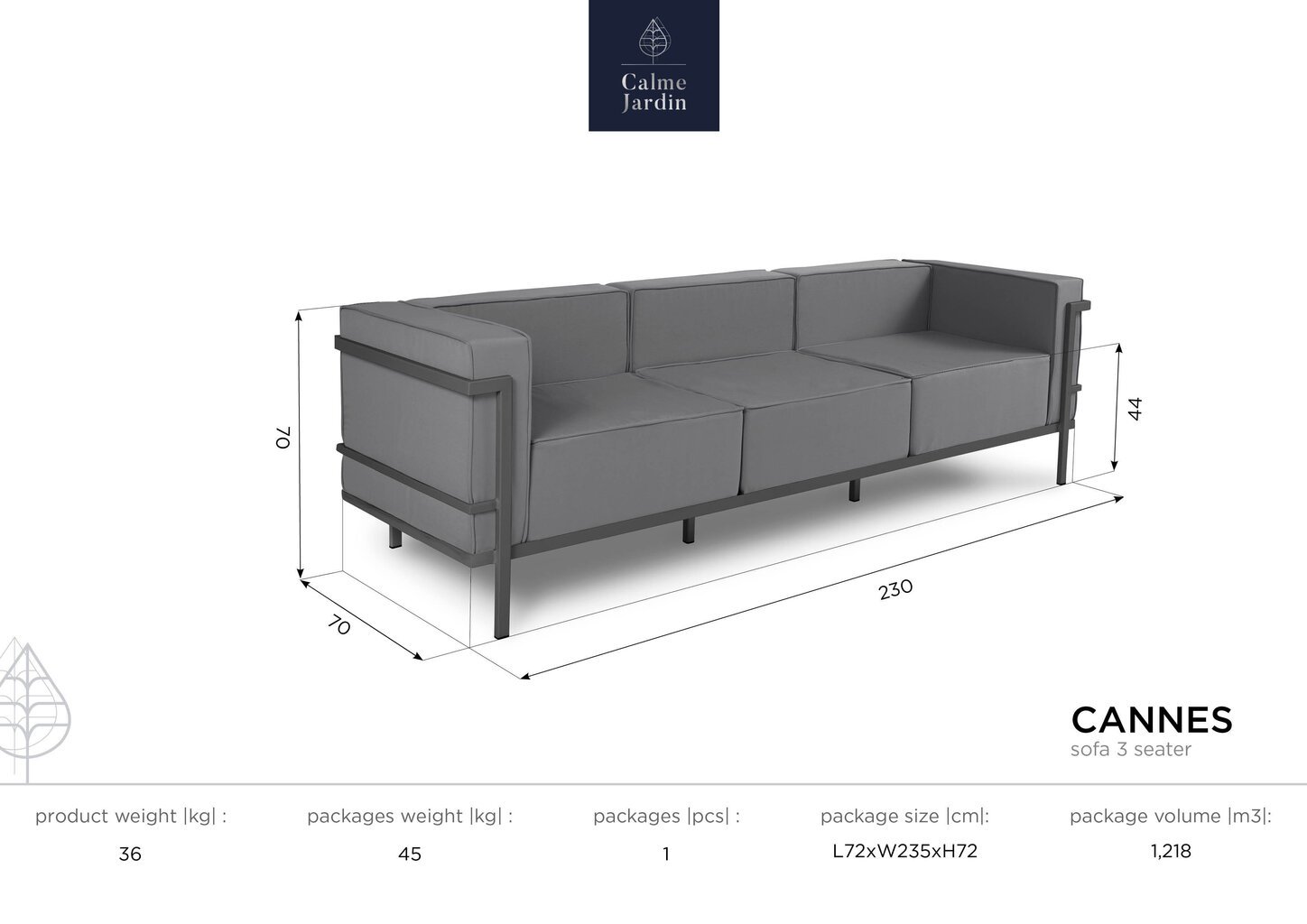 Trivietė lauko sofa Calme Jardin Cannes, žalia/balta kaina ir informacija | Lauko kėdės, foteliai, pufai | pigu.lt