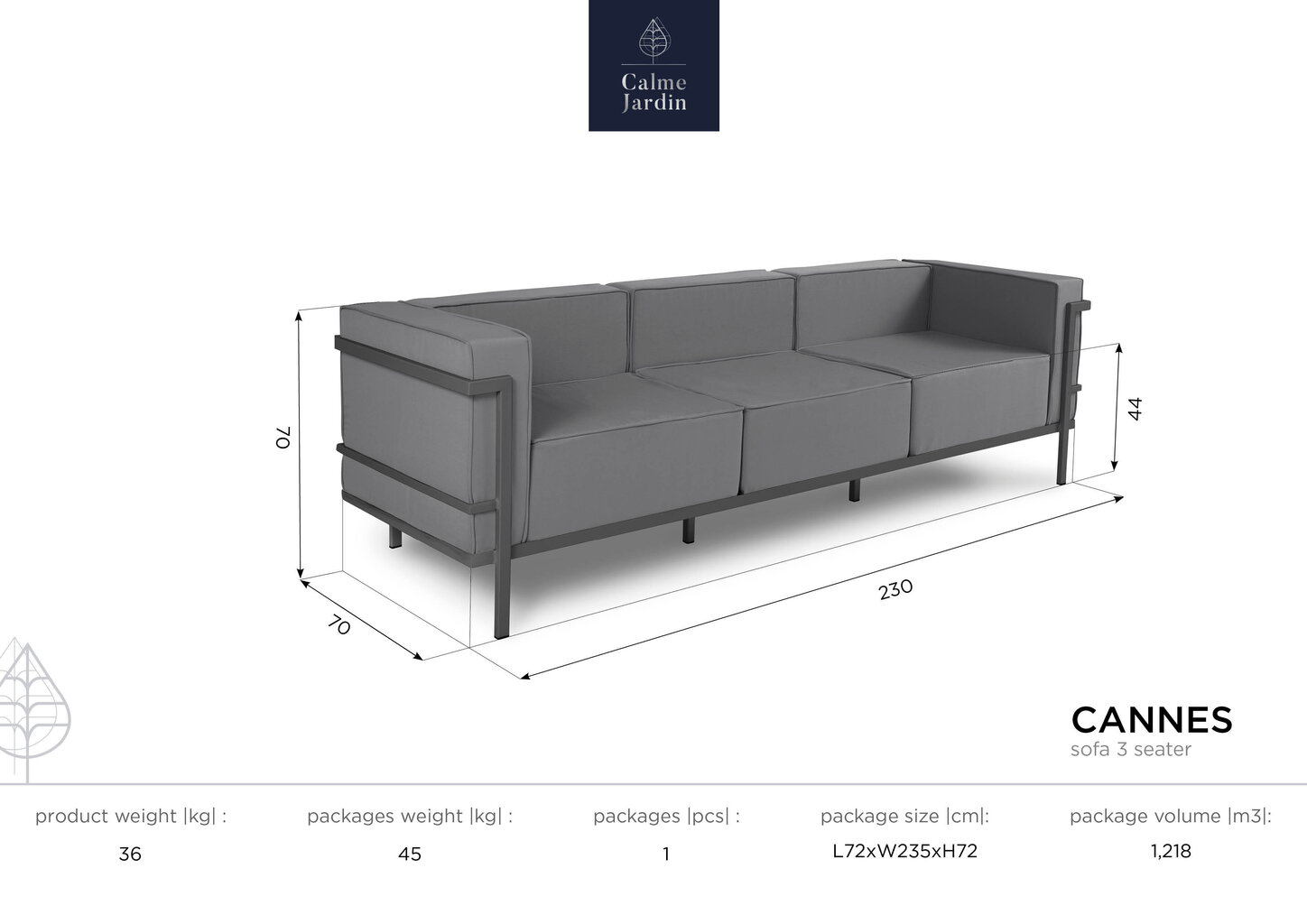 Trivietė lauko sofa Calme Jardin Cannes, šviesiai žalia/balta kaina ir informacija | Lauko kėdės, foteliai, pufai | pigu.lt