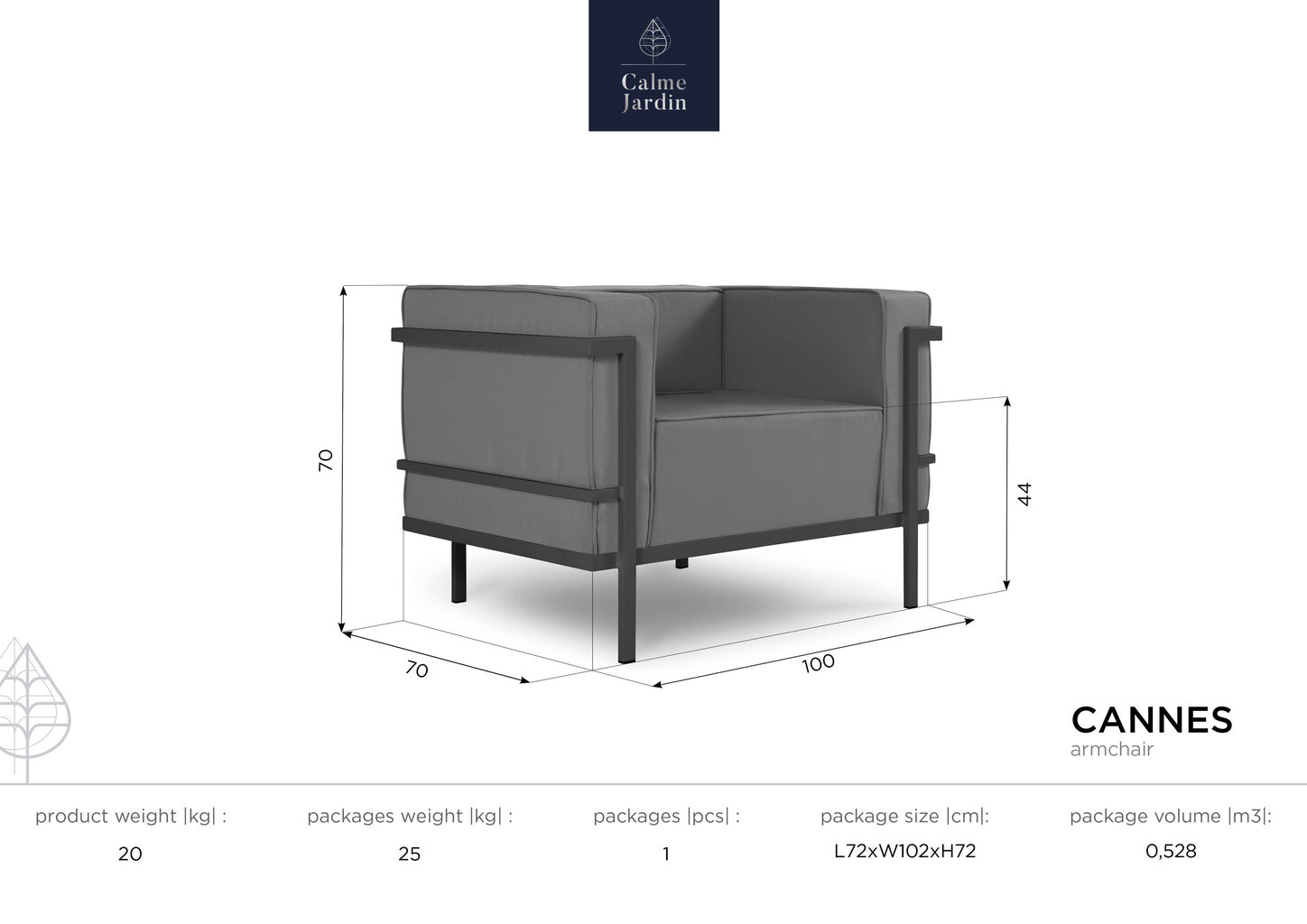 Lauko fotelis Calme Jardin Cannes, mėlynas/baltas kaina ir informacija | Lauko kėdės, foteliai, pufai | pigu.lt