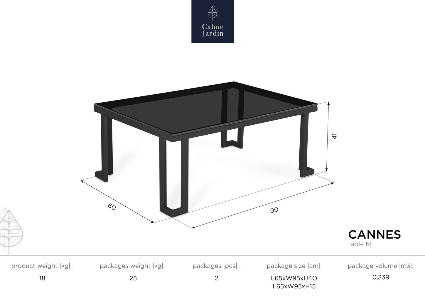 Lauko stalas Calme Jardin Cannes M, šviesiai pilkas kaina ir informacija | Lauko stalai, staliukai | pigu.lt