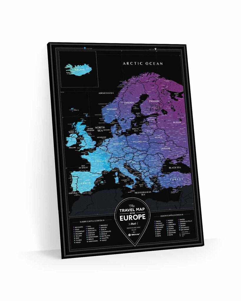 Nutrinamas kelionių žemėlapis Travel Map Black Europe kaina ir informacija | Žemėlapiai | pigu.lt