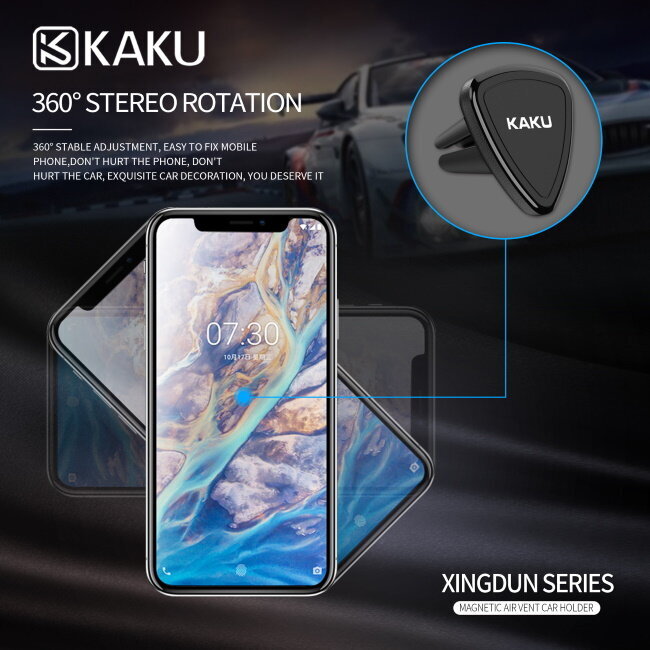 iKaku KSC-207 Triangle Universal Car Air Vent phone Holder with magnetic plate diam. 3.5cm Black kaina ir informacija | Telefono laikikliai | pigu.lt