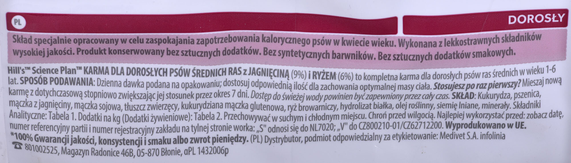 Hill's Science Plan Canine Adult Medium Breed Lamb Rice pašaras šunims, 14 kg kaina ir informacija | Sausas maistas šunims | pigu.lt