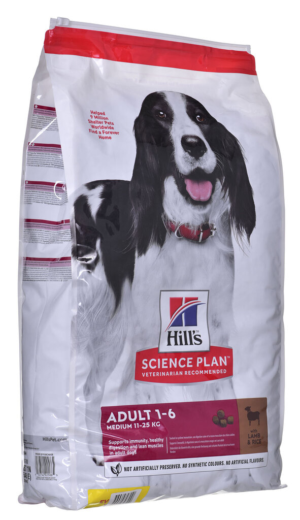 Hill's Science Plan Canine Adult Medium Breed Lamb Rice pašaras šunims, 14 kg kaina ir informacija | Sausas maistas šunims | pigu.lt