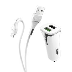 Автомобильная зарядка Hoco Z31 Quick Charge 3.0 (3.4A) с 2 USB портами + microUSB, белая цена и информация | Зарядные устройства для телефонов | pigu.lt