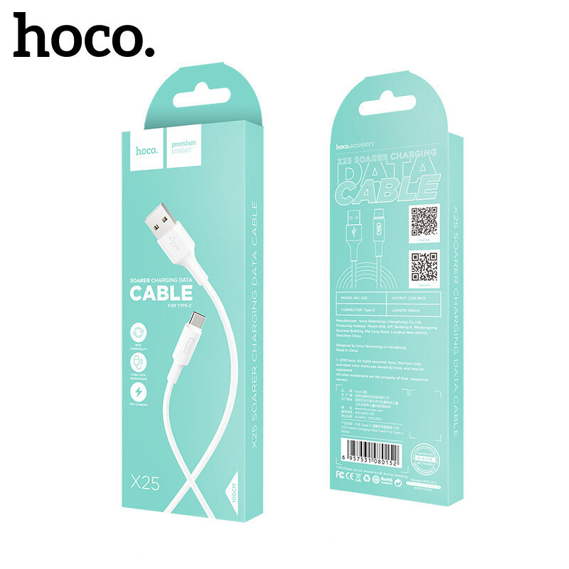 USB kabelis Hoco X25 Type-C, 1.0m, baltas цена и информация | Laidai telefonams | pigu.lt