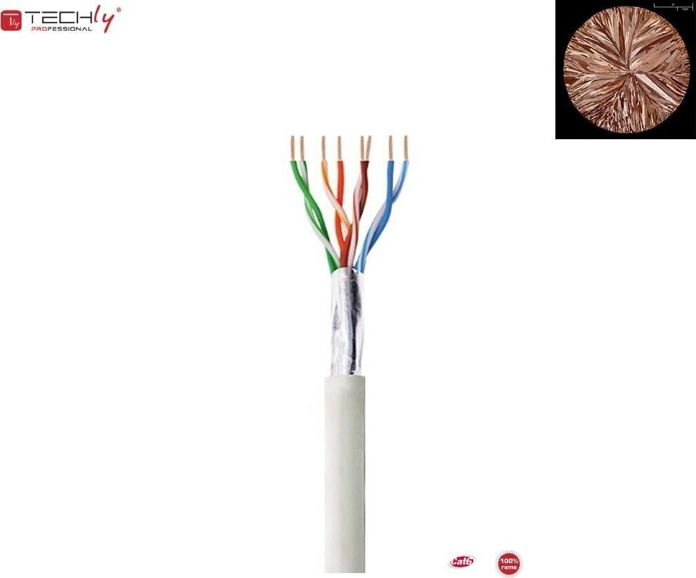 Tinklo kabelis Techly Cat 6 F/UTP 100m pilkas, vyta pora 100% varis kaina ir informacija | Kabeliai ir laidai | pigu.lt