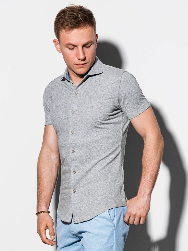 Vyriški marškiniai trumpomis rankovėmis Ombre K541 pilkos spalvos kaina ir informacija | Vyriški marškiniai | pigu.lt