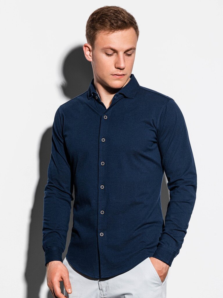 Vyriški marškiniai ilgomis rankovėmis Ombre K540 tamsiai mėlyna kaina ir informacija | Vyriški marškiniai | pigu.lt