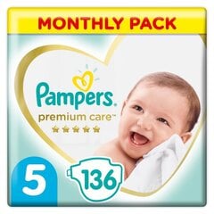 Подгузники PAMPERS Premium Monthly Pack 5 размер, 11-16 кг, 136 шт. цена и информация | Подгузники | pigu.lt