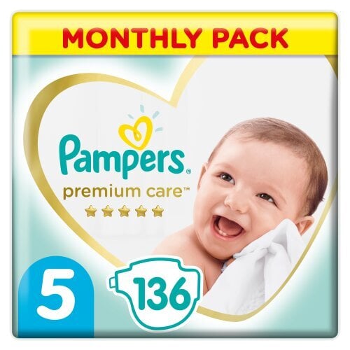 Sauskelnės PAMPERS Premium Monthly Pack 5 dydis 11-16 kg, 136 vnt. kaina ir informacija | Sauskelnės | pigu.lt