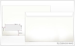 Конверт E5 с окошком, белый, 162x229мм цена и информация | Конверты, открытки | pigu.lt