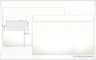 Конверт C5 с окошком, белый, 162x220мм цена и информация | Конверты, открытки | pigu.lt