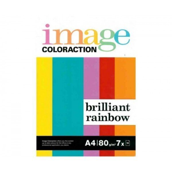 Spalvotas popierius BRILLIANT RAINBOW, Image Coloraction, A4, 7 sp., 80gsm, 70 lapų цена и информация | Sąsiuviniai ir popieriaus prekės | pigu.lt