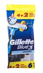 Одноразовые бритвы для мужчин Gillette Blue3 Smooth Disposable, 6 шт. цена и информация | Косметика и средства для бритья | pigu.lt