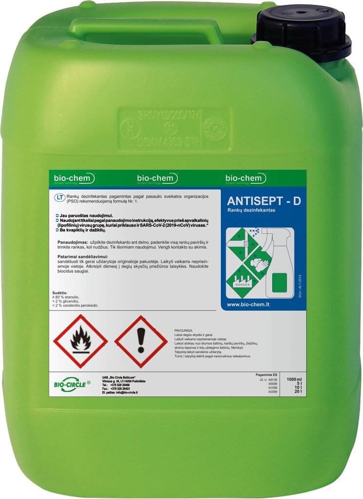 Bio-Chem dezinfekcinis skystis Antisept D, 10 l цена и информация | Pirmoji pagalba | pigu.lt