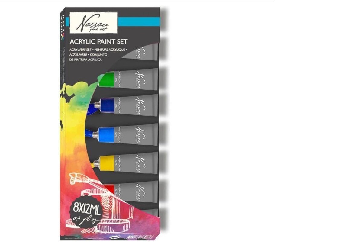 Akrilinių dažų rinkinys Nassau Fine Art 8 spalvos x 12 ml kaina ir informacija | Piešimo, tapybos, lipdymo reikmenys | pigu.lt