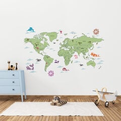 Lipdukas ant sienos - „Pasaulio žemėlapis lietuvių kalba“, žalias, 75cm x 120cm цена и информация | Интерьерные наклейки | pigu.lt