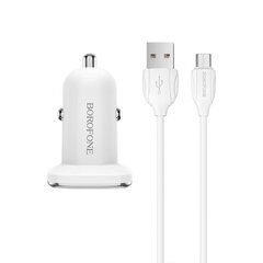 Įkroviklis automobilinis Borofone BZ12 USB + microUSB (2.4A), baltas kaina ir informacija | Krovikliai telefonams | pigu.lt