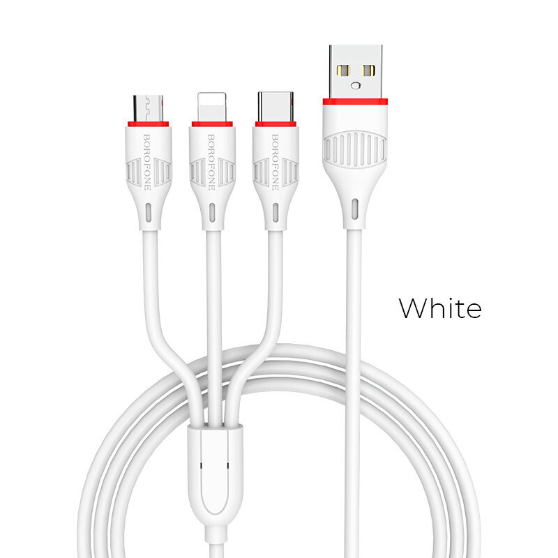 USB kabelis Borofone BX17 3in1 microUSB-Lightning-Type-C, baltas цена и информация | Laidai telefonams | pigu.lt