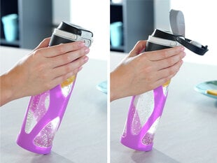 Стеклянная бутылка LEIFHEIT Glass Flip 600 мл, фиолетовая цена и информация | Фляги для воды | pigu.lt