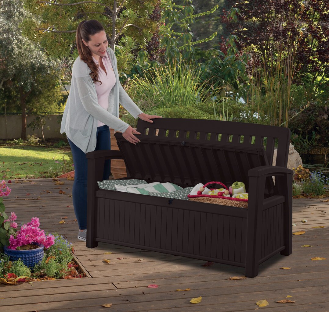 Lauko suolas su daiktadėže Keter Patio Storage Bench 227L, rudas kaina ir informacija | Lauko suolai | pigu.lt