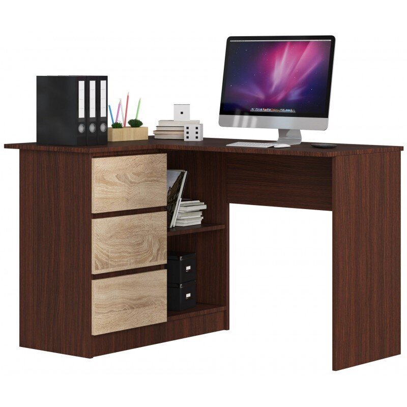 Rašomasis stalas NORE B16, kairinis, rudas/ąžuolo spalvos kaina ir informacija | Kompiuteriniai, rašomieji stalai | pigu.lt
