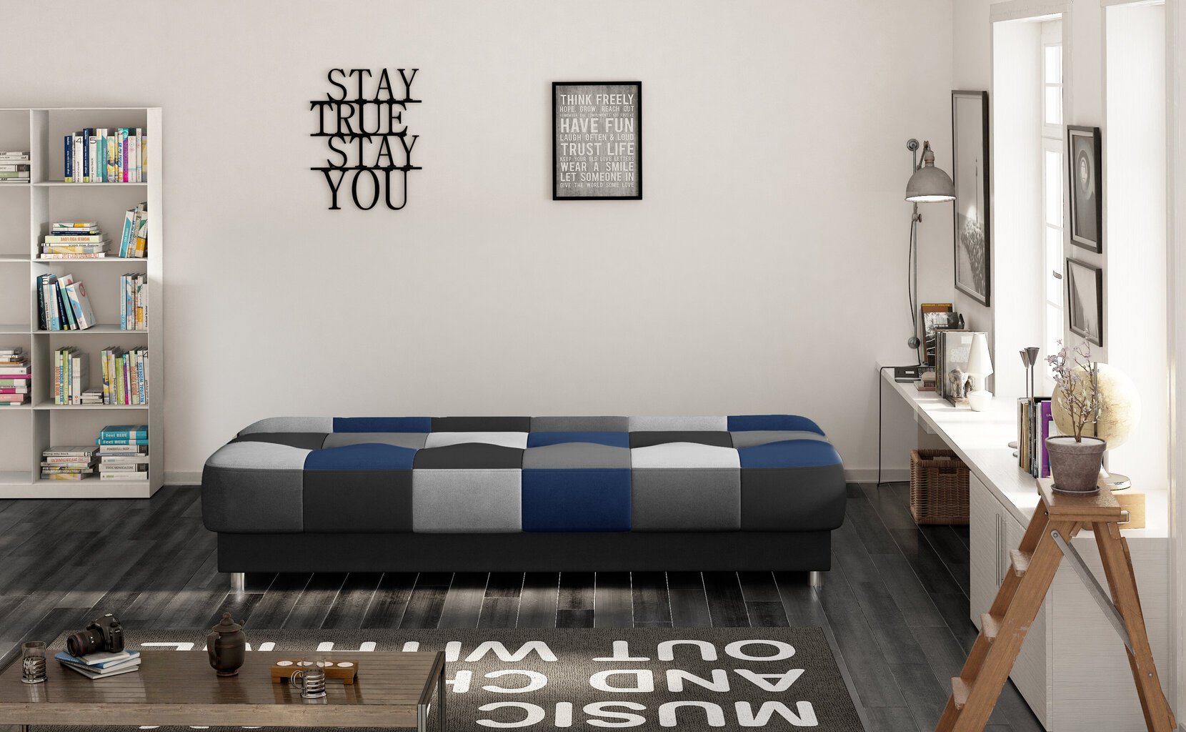 Sofa NORE Cayo, pilka/mėlyna kaina ir informacija | Sofos | pigu.lt