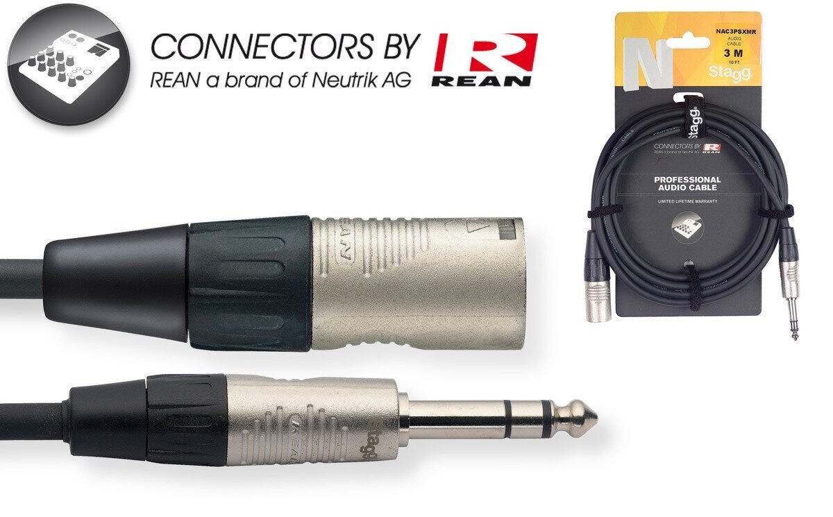 Stagg REAN 6.35mm Jack TRS - XLR /m 3m kaina ir informacija | Kabeliai ir laidai | pigu.lt